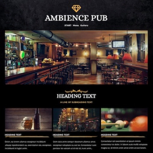 Home page for a fictitious pub website