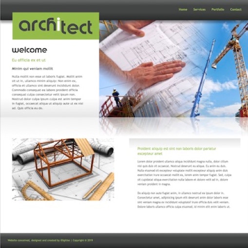 Homepage for a fictitious architect business website